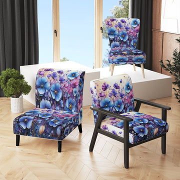 Blue Purple Pansies Field Pointillism Dot - Traditional Arm Chair